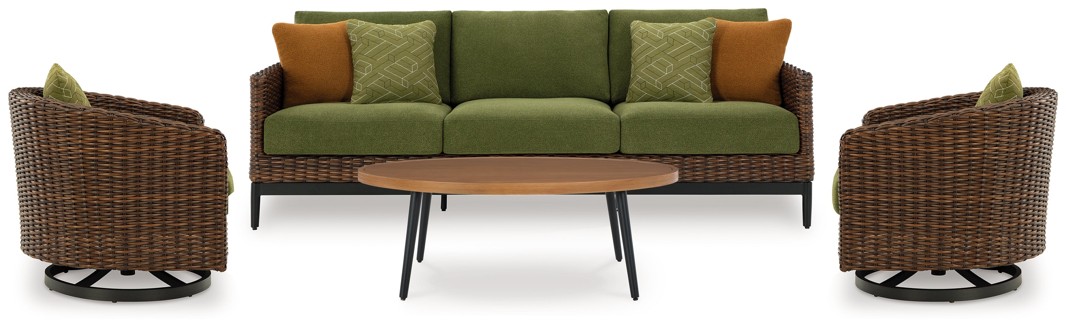 Horizon Hall Outdoor Sofa and 2 Chairs with Coffee Table in Brown/Green from Ashley - Luna Furniture