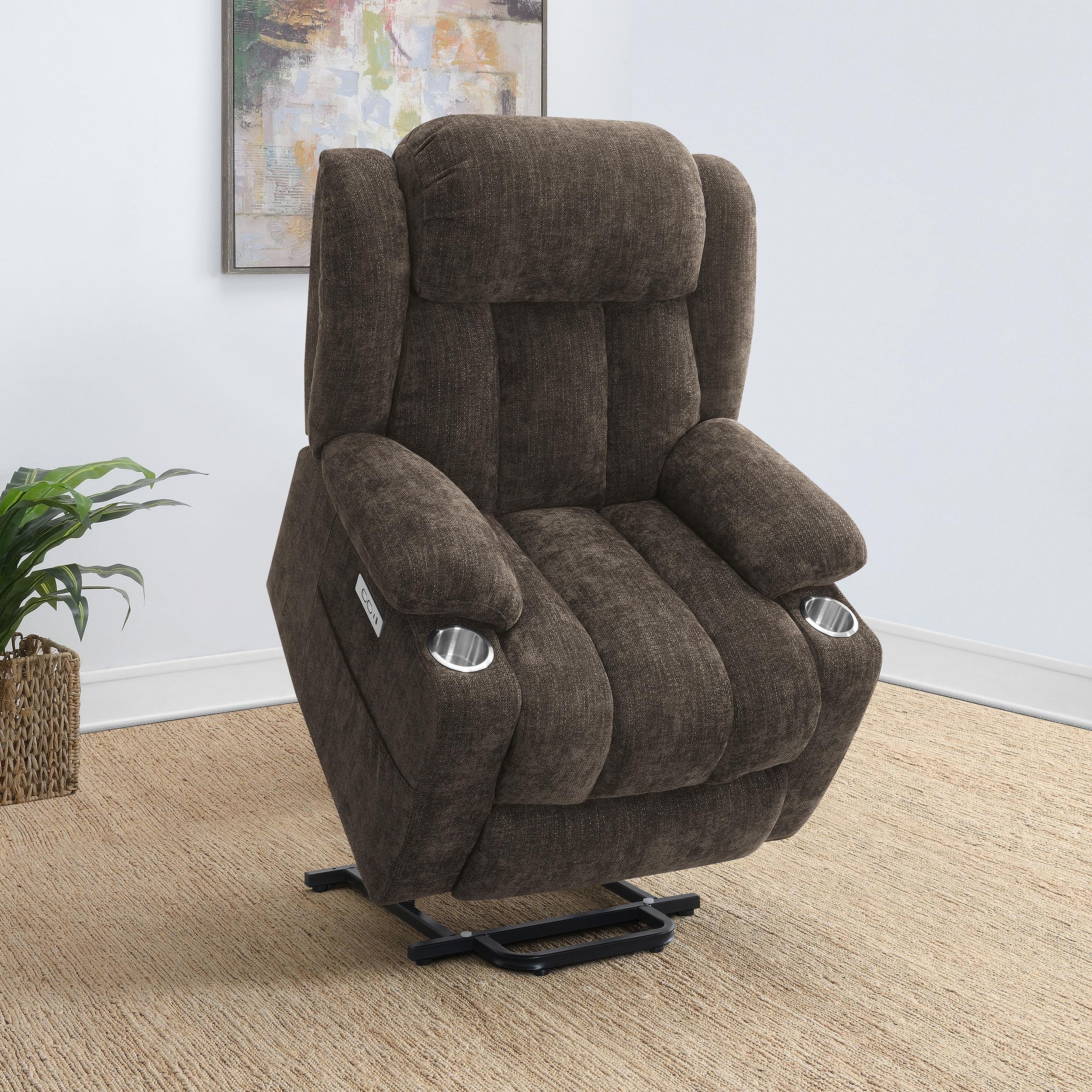 Houston Upholstered Power Lift Recliner Chair Dark Brown - 603233P