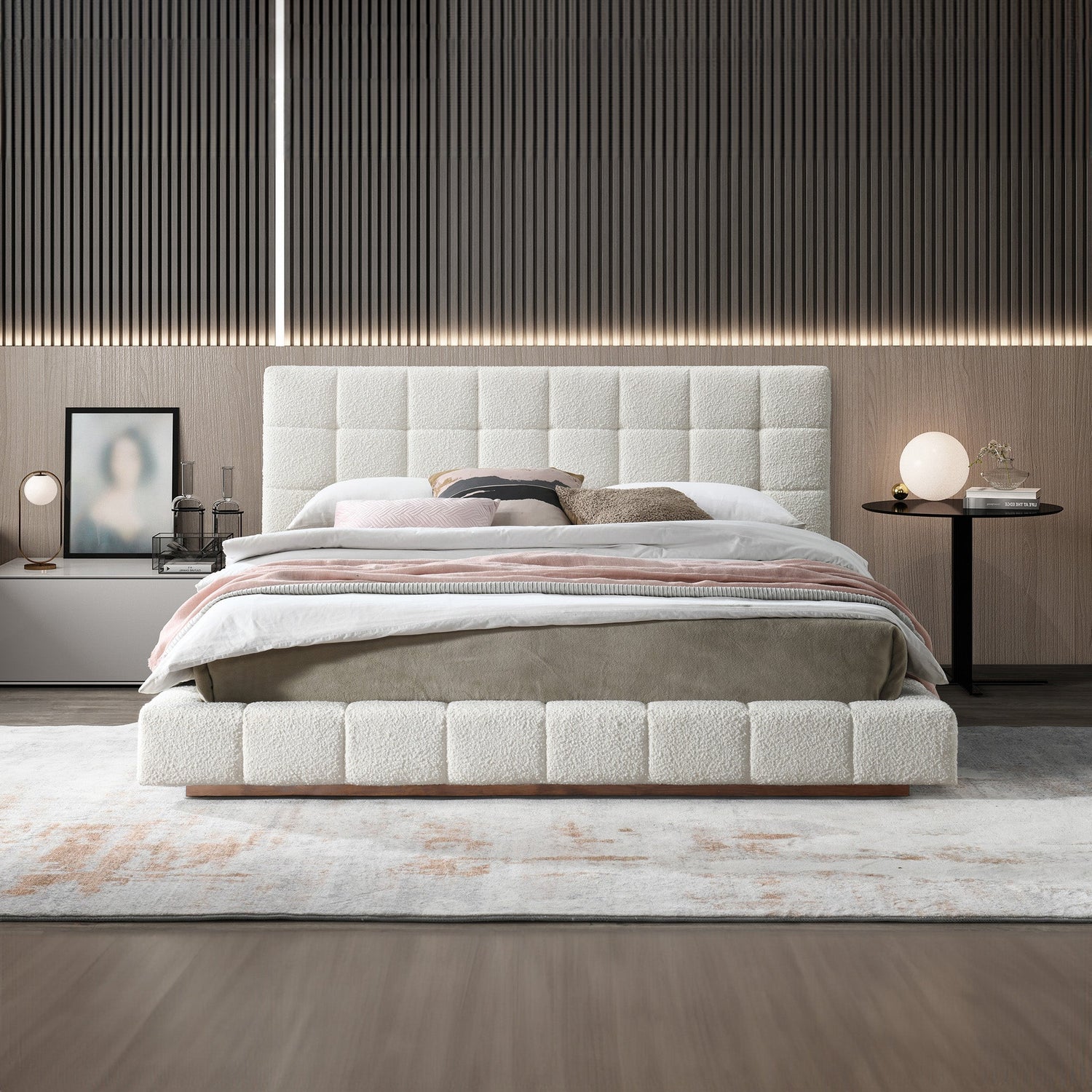 Hudson Ivory Boucle Queen Bed - BED00500701