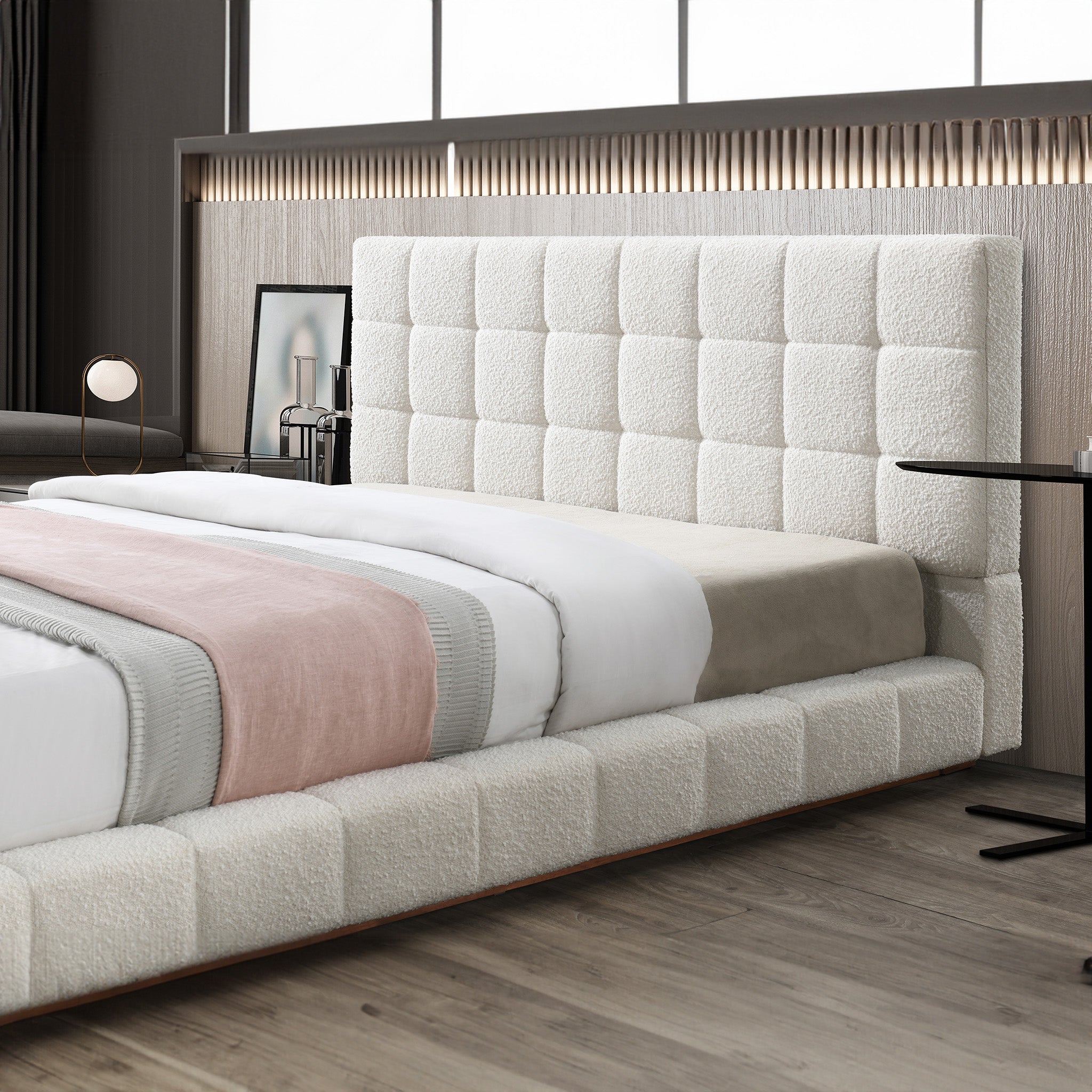 Hudson Ivory Boucle Queen Bed - BED00500701