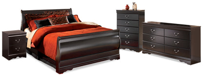 Huey Vineyard Black Full Sleigh Bed, Dresser, Mirror, Chest and Nightstand - B128B35