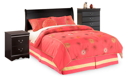 Huey Vineyard Black Full Sleigh Headboard, Chest and Nightstand - B128B34