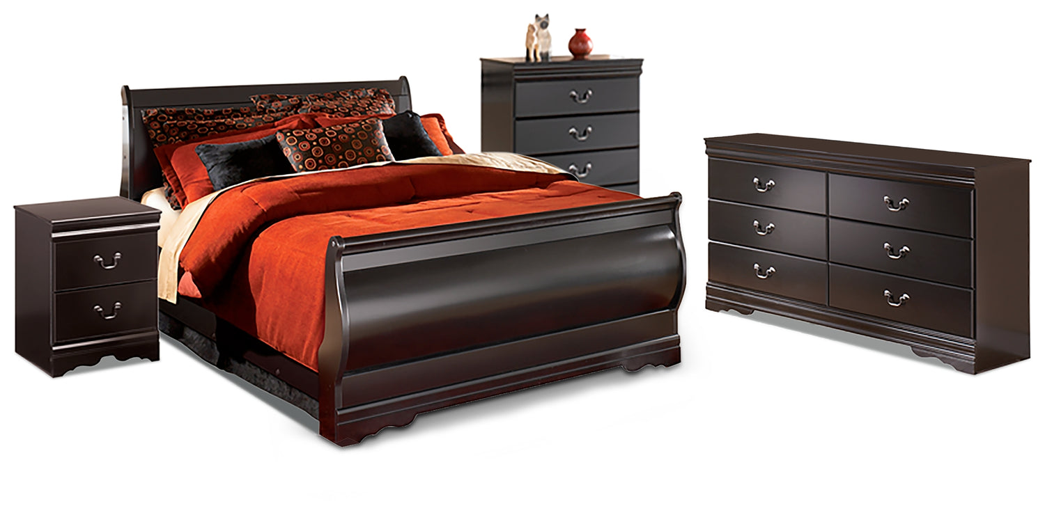 Huey Vineyard Black Queen Sleigh Bed, Dresser, Chest and Nightstand - B128B19