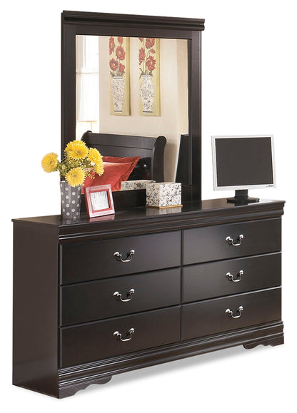 Huey Vineyard Black Queen Sleigh Headboard, Dresser, Mirror and Nightstand - B128B38