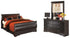 Huey Vineyard Queen Sleigh Bed with Mirrored Dresser in Black - PKG002536