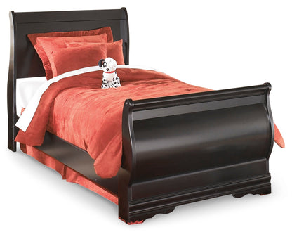 Huey Vineyard Twin Sleigh Bed with Dresser in Black - PKG002541