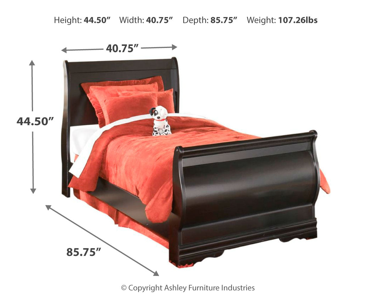Huey Vineyard Twin Sleigh Bed with Dresser in Black - PKG002541