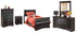 Huey Vineyard Twin Sleigh Bed with Mirrored Dresser, Chest and Nightstand in Black from Ashley - Luna Furniture
