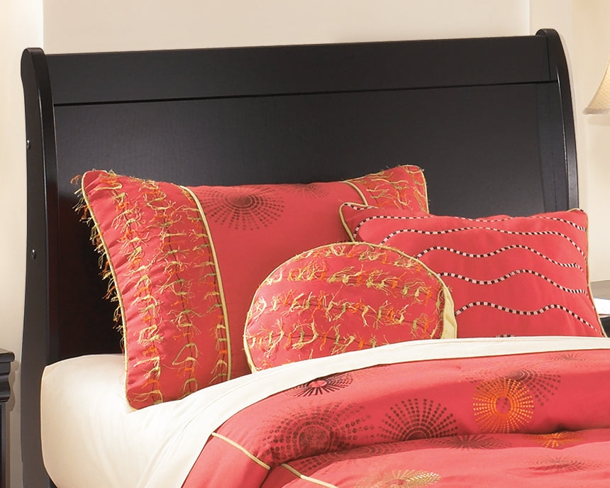 Huey Vineyard Twin Sleigh Headboard Bed with Mirrored Dresser and 2 Nightstands in Black from Ashley - Luna Furniture