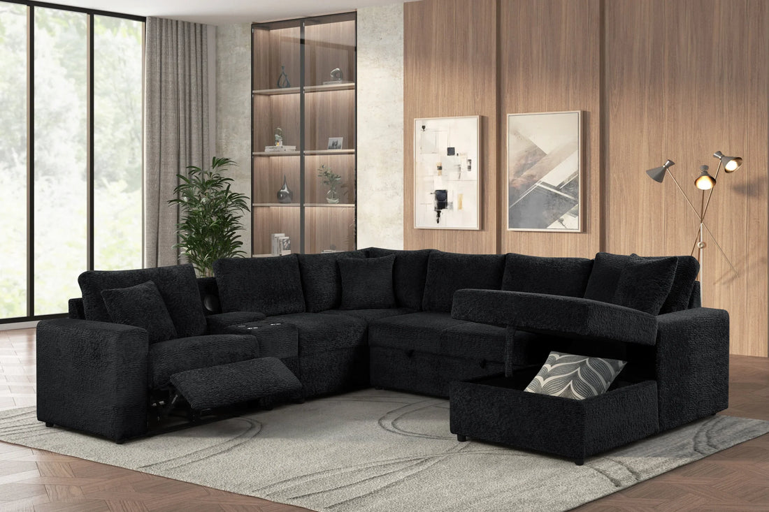 Hunter Black Sectional with Bluetooth Speaker &amp; Pull-Out Bed