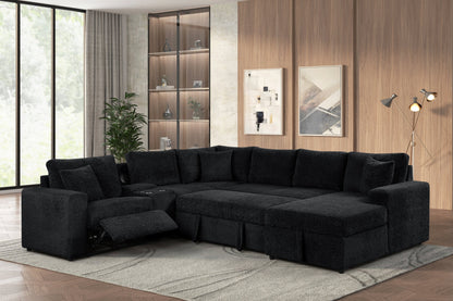 Hunter Black Sectional with Bluetooth Speaker &amp; Pull-Out Bed
