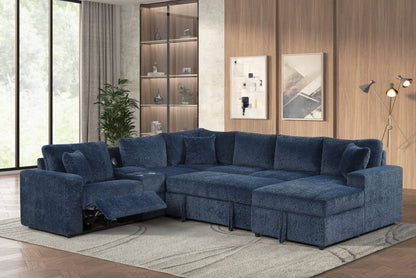 Hunter Blue Sectional (W/ Bluetooth Speaker &amp; Pull-Out Bed) - HUNTER BLUE