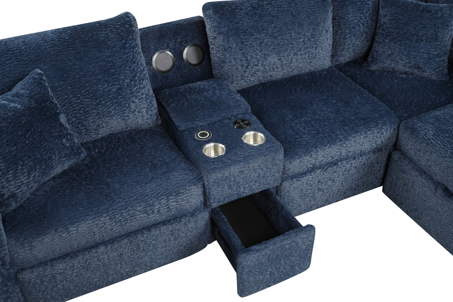 Hunter Blue Sectional (W/ Bluetooth Speaker &amp; Pull-Out Bed) - HUNTER BLUE
