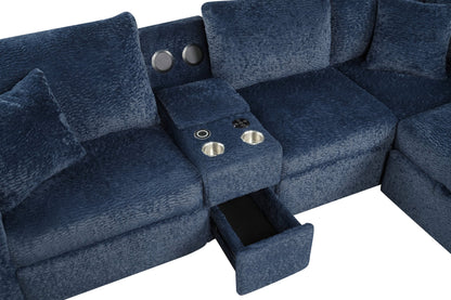 Hunter Blue Sectional (W/ Bluetooth Speaker &amp; Pull-Out Bed) - HUNTER BLUE