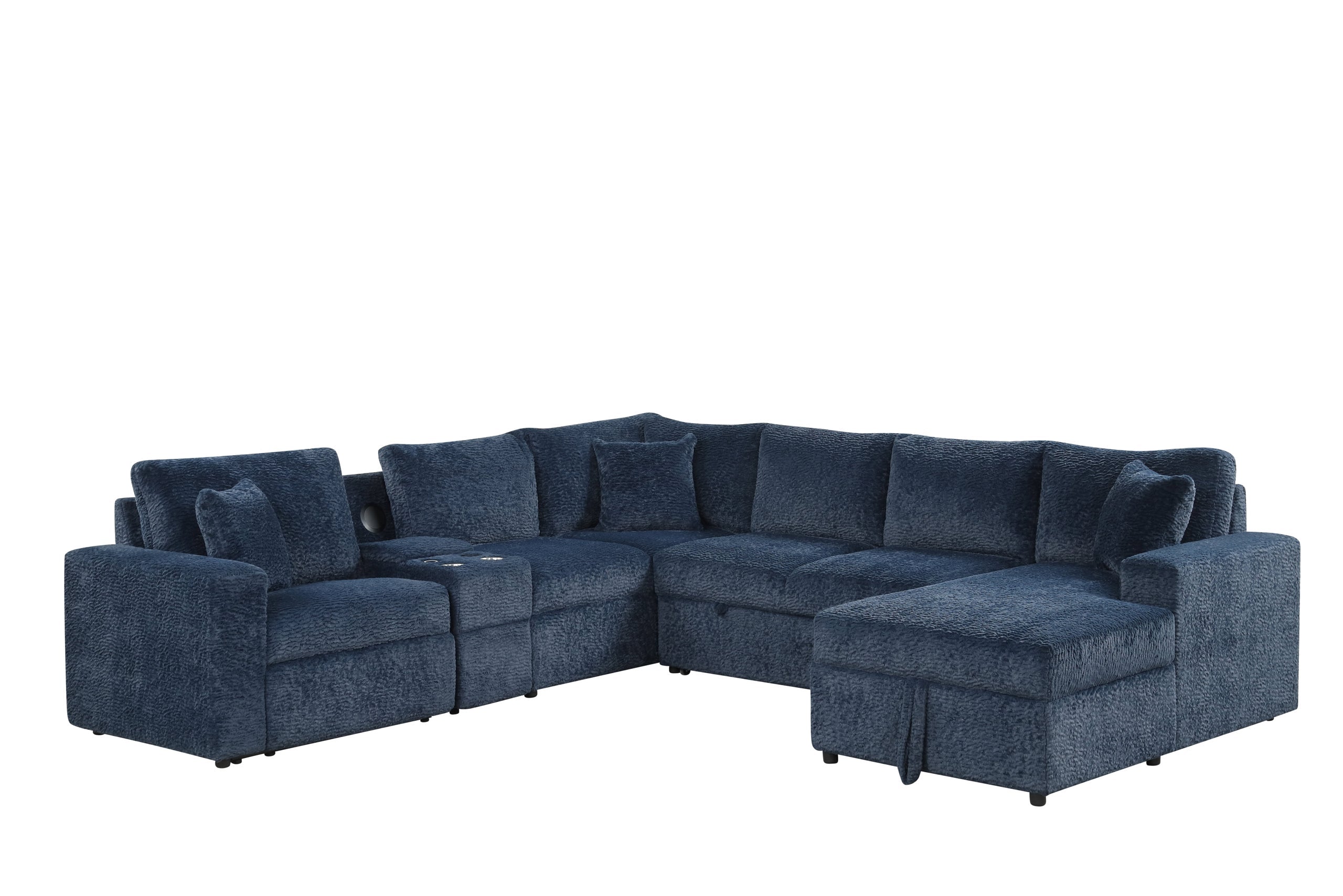 Hunter Blue Sectional (W/ Bluetooth Speaker &amp; Pull-Out Bed) - HUNTER BLUE