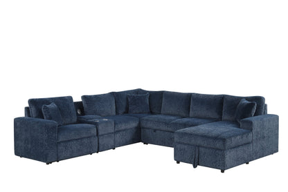 Hunter Blue Sectional (W/ Bluetooth Speaker &amp; Pull-Out Bed) - HUNTER BLUE