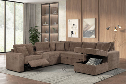 Hunter Mocha Sectional (W/ Bluetooth Speaker &amp; Pull-Out Bed) - HUNTER MOCHA