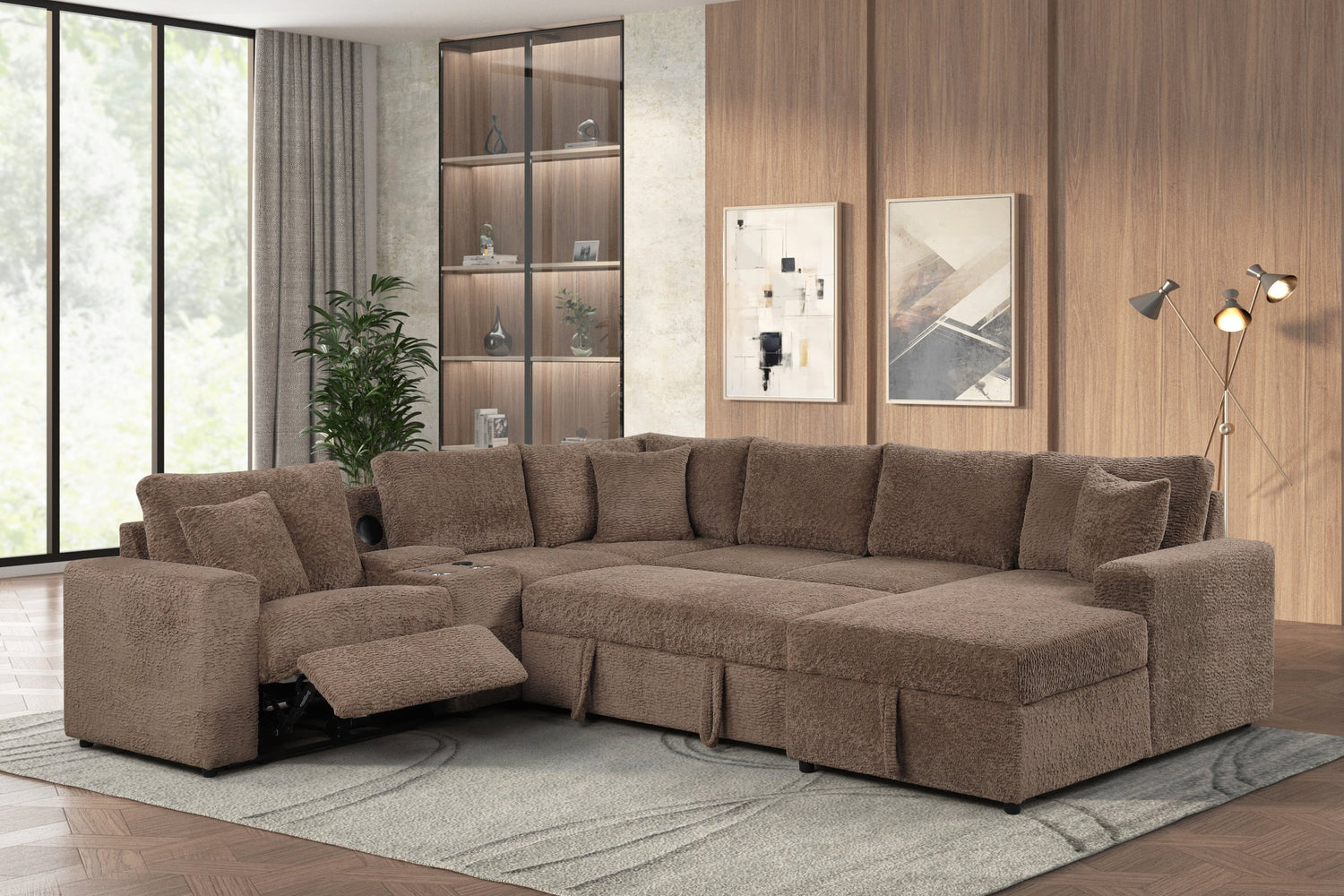 Hunter Mocha Sectional (W/ Bluetooth Speaker &amp; Pull-Out Bed) - HUNTER MOCHA