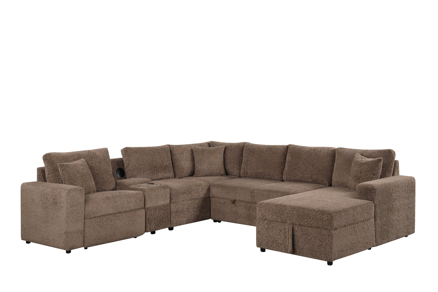 Hunter Mocha Sectional (W/ Bluetooth Speaker &amp; Pull-Out Bed) - HUNTER MOCHA