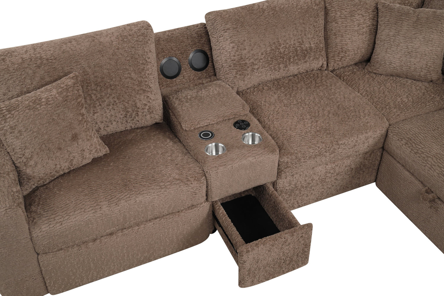 Hunter Mocha Sectional (W/ Bluetooth Speaker &amp; Pull-Out Bed) - HUNTER MOCHA