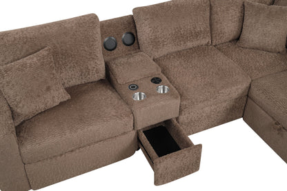 Hunter Mocha Sectional (W/ Bluetooth Speaker &amp; Pull-Out Bed) - HUNTER MOCHA