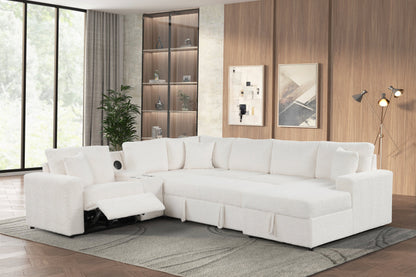 Hunter White Sectional (W/ Bluetooth Speaker &amp; Pull-Out Bed) - HUNTER WHITE