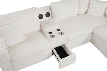 Hunter White Sectional (W/ Bluetooth Speaker &amp; Pull-Out Bed) - HUNTER WHITE