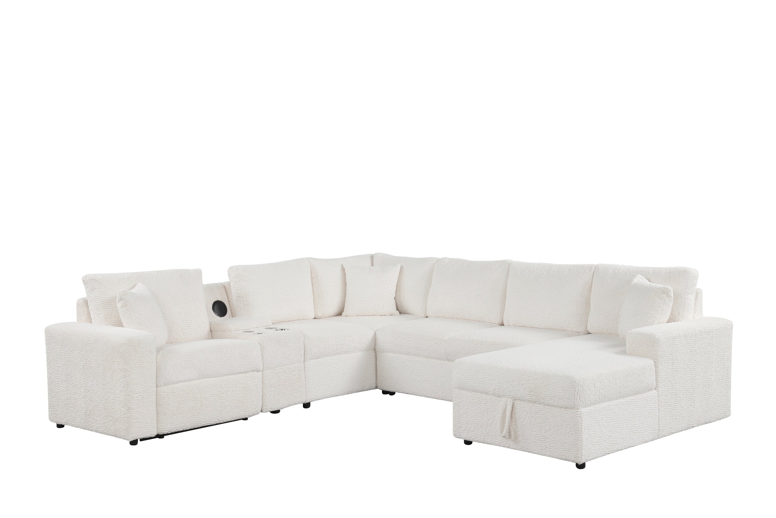 Hunter White Sectional (W/ Bluetooth Speaker &amp; Pull-Out Bed) - HUNTER WHITE