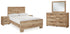 Hyanna Full Panel Bed with Mirrored Dresser and 2 Nightstands in Tan Brown - PKG015350