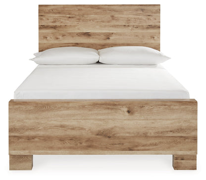 Hyanna Full Panel Bed with Mirrored Dresser and 2 Nightstands in Tan Brown - PKG015350