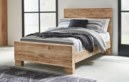 Hyanna Full Panel Bed with Mirrored Dresser and Nightstand in Tan Brown - PKG015352