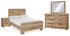 Hyanna Full Panel Bed with Mirrored Dresser and Nightstand in Tan Brown - PKG015352