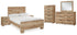 Hyanna Full Panel Bed with Mirrored Dresser, Chest and 2 Nightstands in Tan Brown - PKG015351
