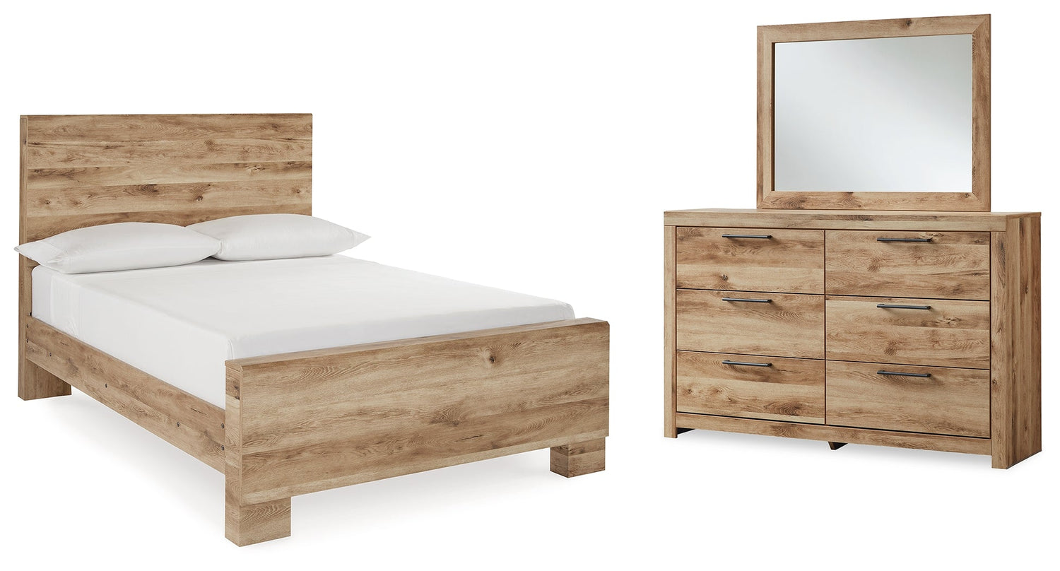 Hyanna Full Panel Bed with Mirrored Dresser in Tan Brown - PKG015349