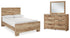 Hyanna Full Panel Bed with Mirrored Dresser in Tan Brown - PKG015349