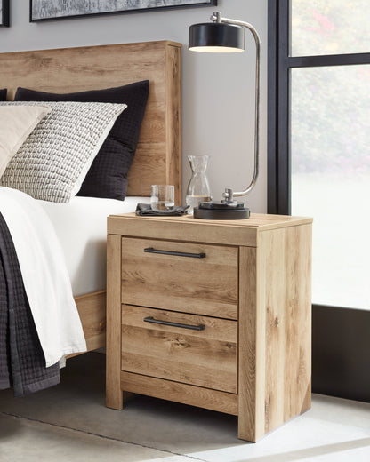 Hyanna Full Panel Headboard with Mirrored Dresser and Nightstand in Tan Brown - PKG015280