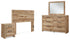 Hyanna Full Panel Headboard with Mirrored Dresser and Nightstand in Tan Brown - PKG015280