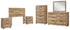 Hyanna Full Panel Headboard with Mirrored Dresser, Chest and 2 Nightstands in Tan Brown - PKG015279