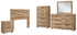 Hyanna Full Panel Headboard with Mirrored Dresser, Chest and Nightstand in Tan Brown - PKG015282