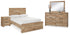 Hyanna Full Panel Storage Bed with Mirrored Dresser and Nightstand in Tan Brown from Ashley - Luna Furniture