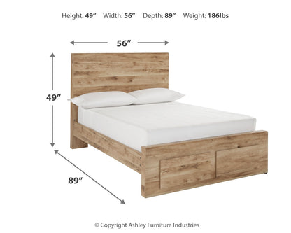 Hyanna Full Panel Storage Bed with Mirrored Dresser, Chest and Nightstand in Tan Brown - PKG015384