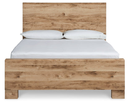 Hyanna King Panel Bed with Mirrored Dresser and 2 Nightstands in Tan Brown from Ashley - Luna Furniture