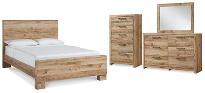 Hyanna King Panel Bed with Mirrored Dresser and Chest in Tan Brown - PKG015323