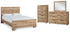 Hyanna King Panel Bed with Mirrored Dresser and Chest in Tan Brown - PKG015323