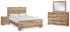 Hyanna King Panel Bed with Mirrored Dresser and Nightstand in Tan Brown - PKG015322