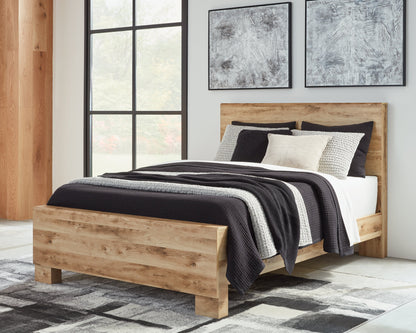 Hyanna King Panel Bed with Mirrored Dresser in Tan Brown - PKG015319