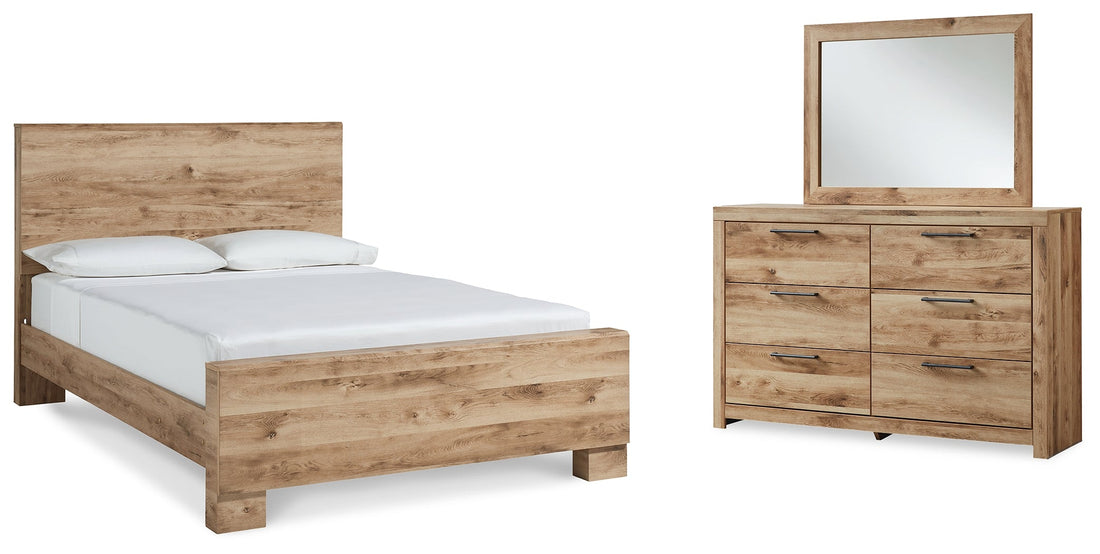 Hyanna King Panel Bed with Mirrored Dresser in Tan Brown - PKG015319