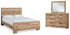 Hyanna King Panel Bed with Mirrored Dresser in Tan Brown - PKG015319