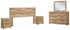Hyanna King Panel Headboard with Mirrored Dresser and 2 Nightstands in Tan Brown - PKG015290