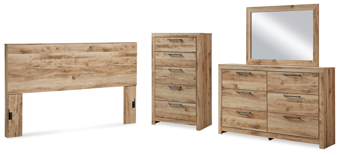 Hyanna King Panel Headboard with Mirrored Dresser and Chest in Tan Brown from Ashley - Luna Furniture
